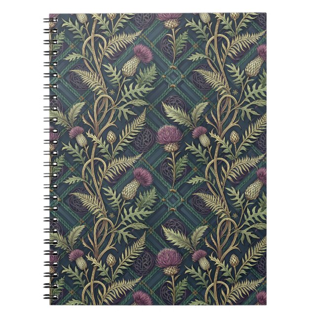 Scottish Thistle & Tartan Heritage Floral Pattern Notebook (Front)