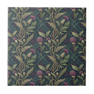 Scottish Thistle & Tartan Heritage Floral Pattern Tile
