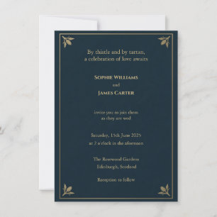 Scottish Thistle Tartan Navy Gold Diamond Crest We Invitation