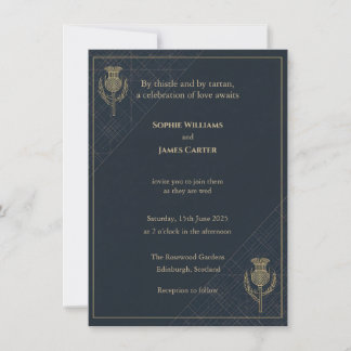 Scottish Thistle Tartan Navy Gold Invite