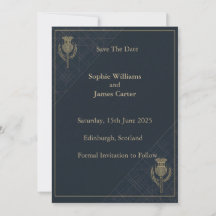 Scottish Thistle Tartan Navy Gold Wedding