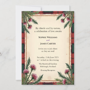 Scottish Thistle Tartan Red Personalised Wedding E Invitation
