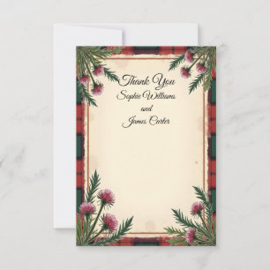 Scottish Thistle Tartan Red Personalised Wedding T Thank You Card