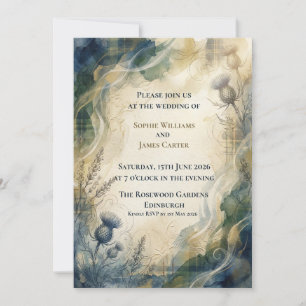 Scottish Thistle Tartan Wedding Invitation Water
