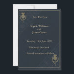 Scottish Thistle & Tartan Wedding Save The Date<br><div class="desc">Celebrate your wedding with timeless Scottish elegance. This regal Scottish wedding Save the Date Card features bold typography framed by golden thistles, Celtic-inspired detailing, and a deep navy background for a heritage look. Perfect for weddings in Scotland or for couples who wish to honour their roots, this design blends tradition...</div>