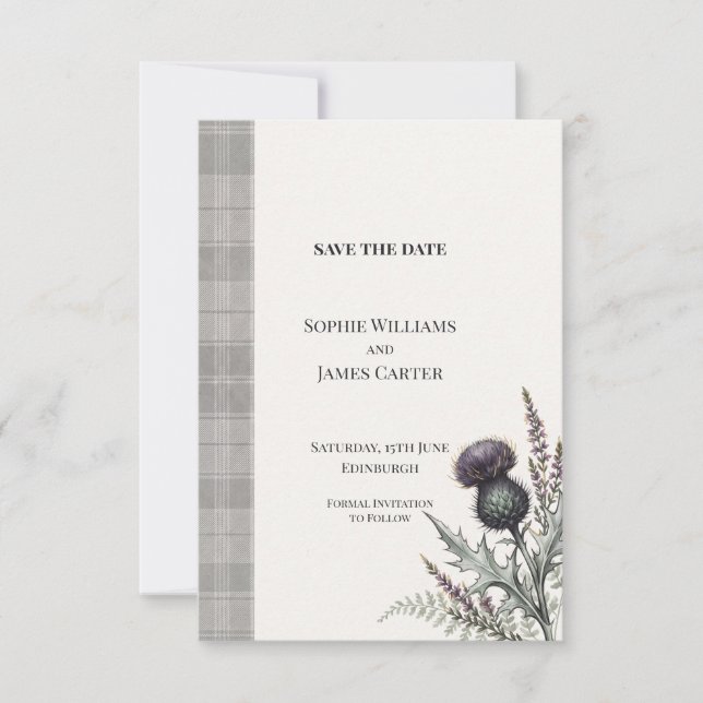 Scottish Thistle Tartan Wedding Save The Date (Front)