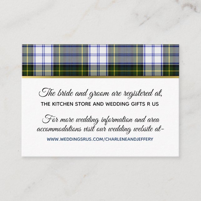 Scottish Wedding Gorden Dress Information Card (Front)