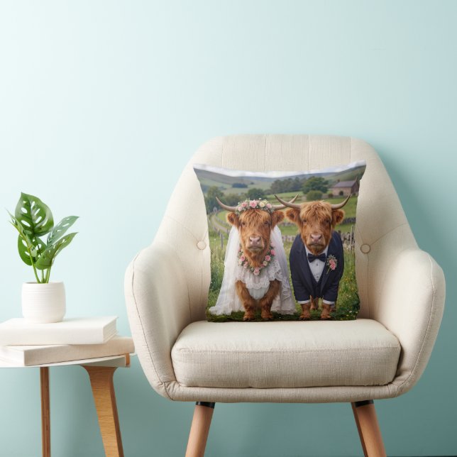 Scottish Wedding Highland Cows Cushion (Chair)