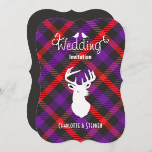 Scottish Wedding Tartan Plaid Stags Head Script Invitation