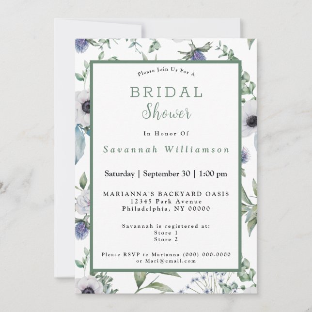 Scottish White Alpine Flowers Bridal Shower Invitation (Front)