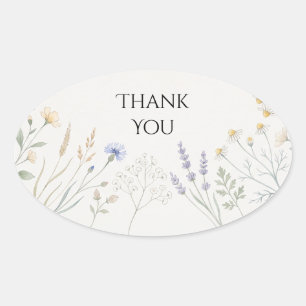 Scottish Wildflower Thank You Wedding Oval Sticker