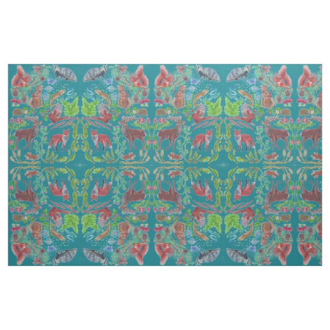 scottish wildlife fox stag badger squirrel thistle fabric (Yard)