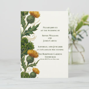 Scottish Yellow Thistle Gold Swirl Wedding Invitation
