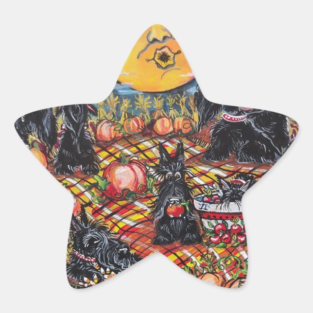 ScottishTerrier Halloween Picnic Star Sticker (Front)