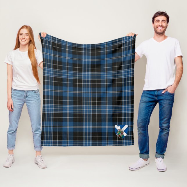 Scotts Clergy Blue Tartan Plaid Fleece Blanket (In Situ)