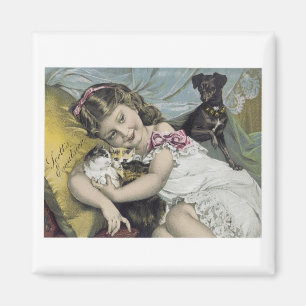 Scott's Emulsion Girl with Cats and Dog Magnet