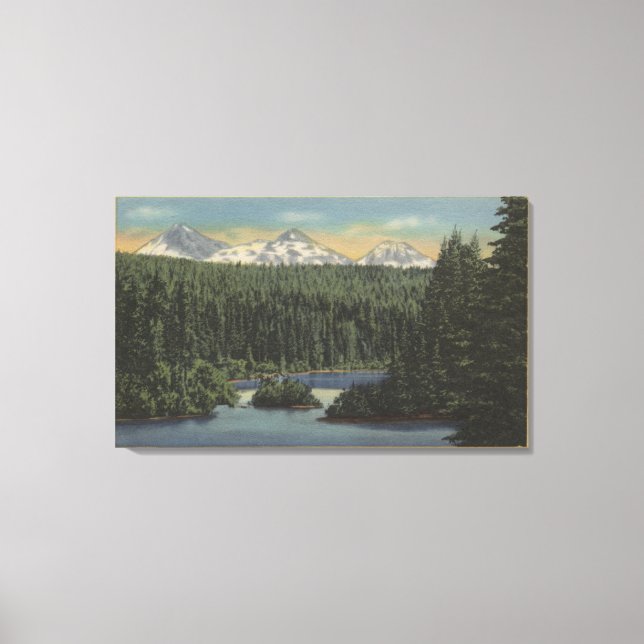Scotts Lake, Oregon - View of Three Sisters Canvas Print (Front)