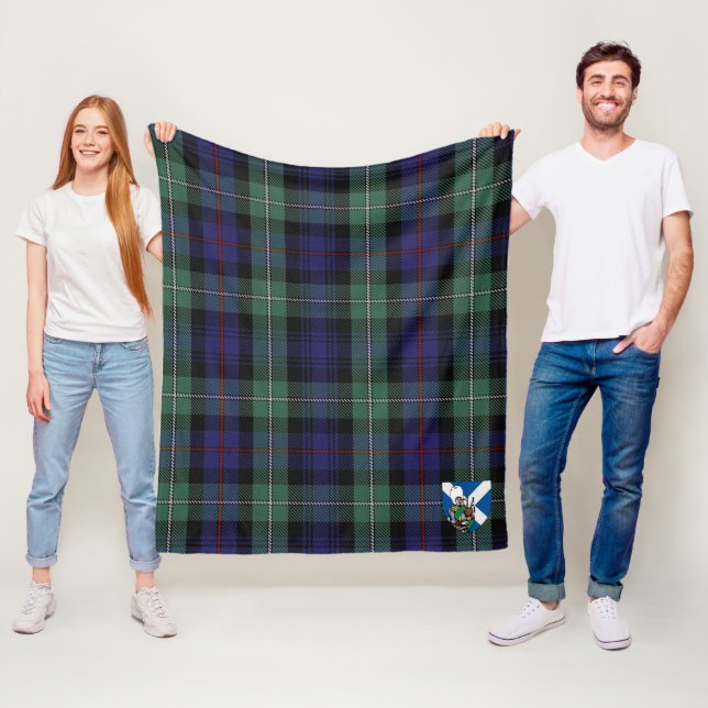Scotts MacKenzie Modern Blue Tartan Plaid Fleece Blanket (In Situ)