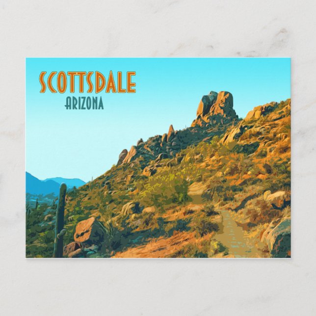 Scottsdale Arizona Cactus and Mountain Vintage Postcard (Front)