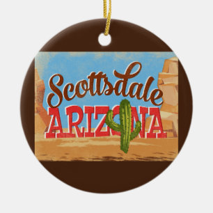 Scottsdale Arizona Cartoon Desert Vintage Travel Ceramic Tree Decoration