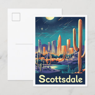 Scottsdale Arizona Vintage Travel Illustration Postcard