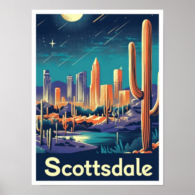 Scottsdale Arizona Vintage Travel Illustration Poster (Front)
