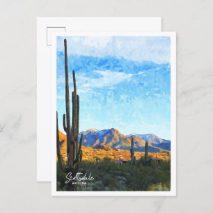 Scottsdale Arizona Watercolor Illustration Postcard