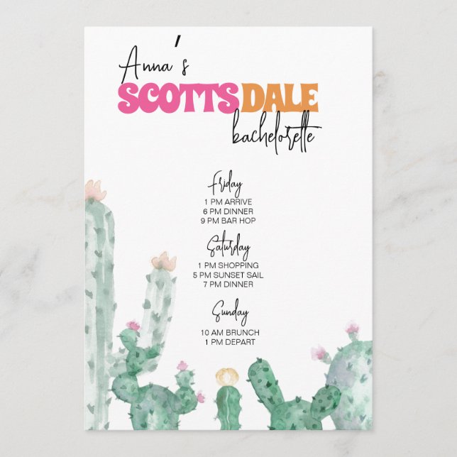 Scottsdale Bachelorette Itinerary Programme (Front)