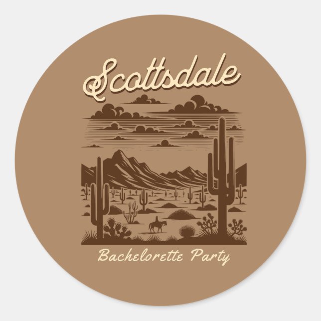 scottsdale bachelorette party brown classic round sticker (Front)