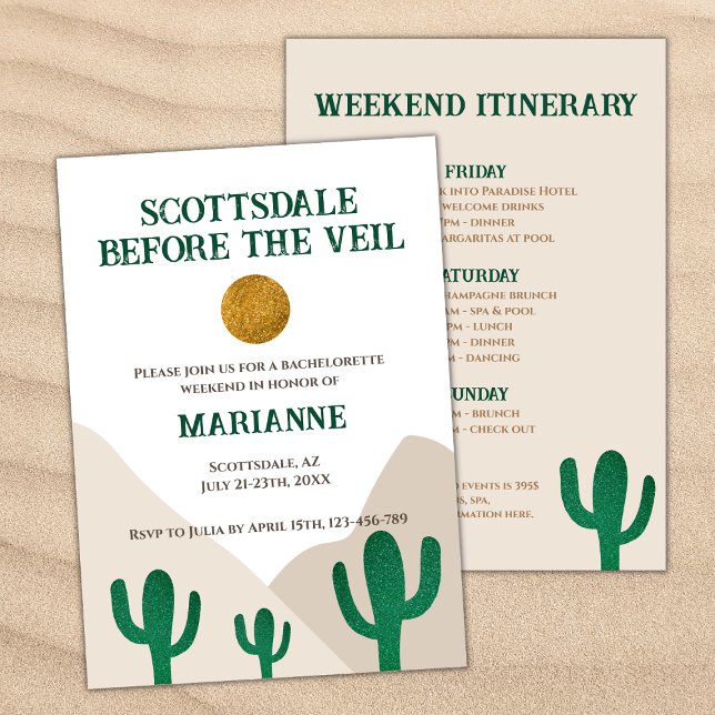 Scottsdale Before The Veil Cactus Bachelorette Invitation (scottsdale before the veil bachelorette weekend invitation cactus desert mountains)