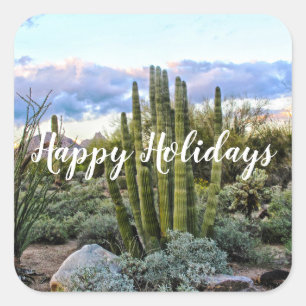Scottsdale Succulent Sunset, Happy Holidays Square Sticker