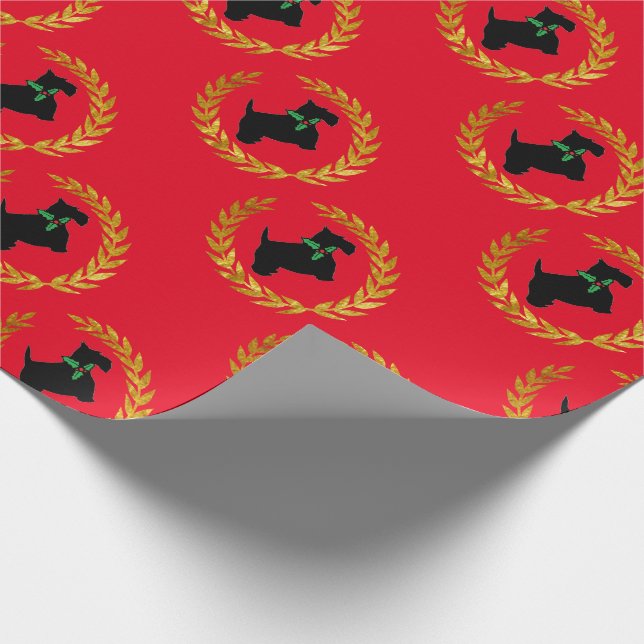 Scotty and Gold Wreath Wrapping Paper (Corner)