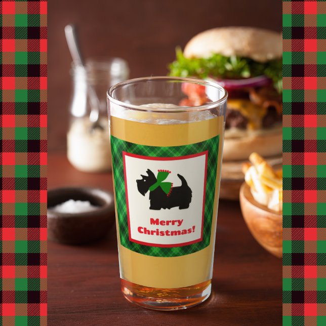 Scotty Dog and Tartan Merry Christmas Glass (Get the bar set for Christmas!)