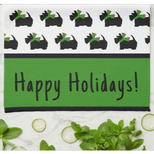 Scotty Dog and Tartan Merry Christmas Tea Towel