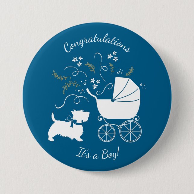 Scotty dog Baby Shower 7.5 Cm Round Badge (Front)