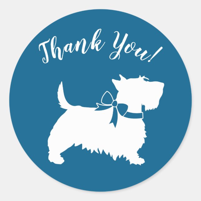 Scotty Dog Baby Shower Puppy Scottish Terrier Blue Classic Round Sticker (Front)