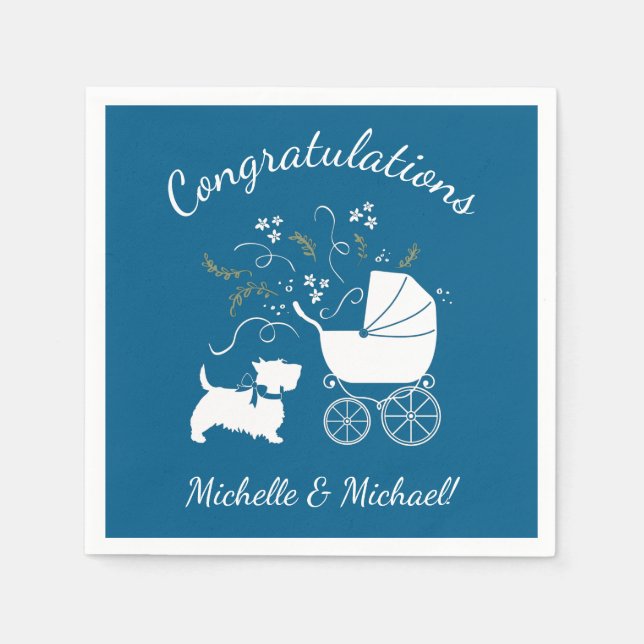 Scotty Dog Baby Shower Puppy Scottish Terrier Blue Napkin (Front)