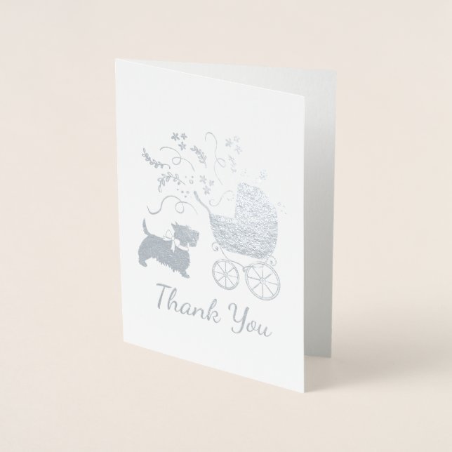 Scotty Dog Baby Shower Puppy Scottish Terrier Grey Foil Card (Front)