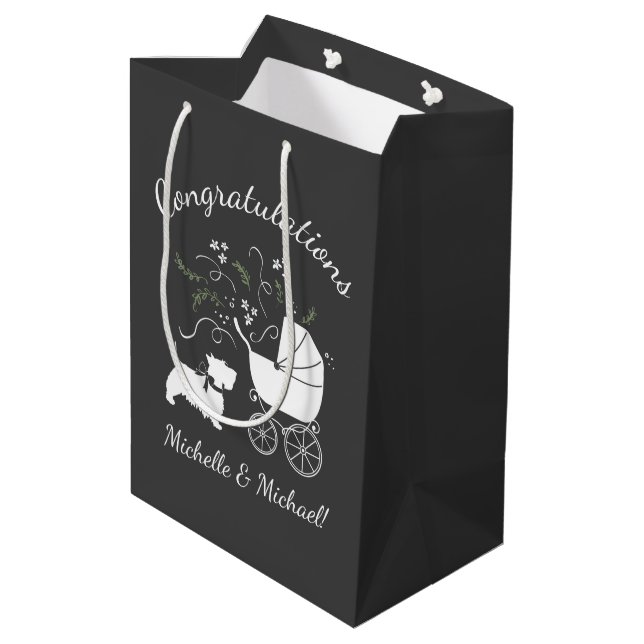 Scotty Dog Baby Shower Puppy Scottish Terrier Grey Medium Gift Bag (Back Angled)