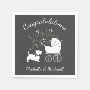 Scotty Dog Baby Shower Puppy Scottish Terrier Grey Napkin