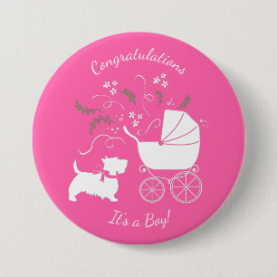Scotty Dog Baby Shower Puppy Scottish Terrier Pink 7.5 Cm Round Badge