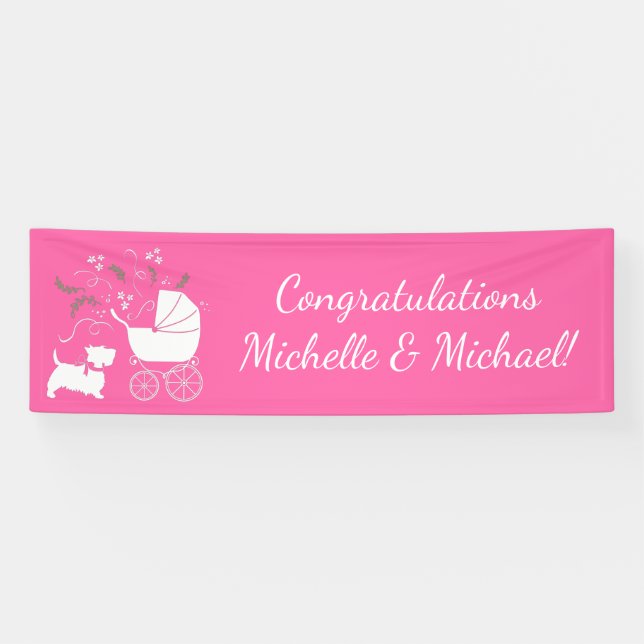 Scotty Dog Baby Shower Puppy Scottish Terrier Pink Banner (Horizontal)