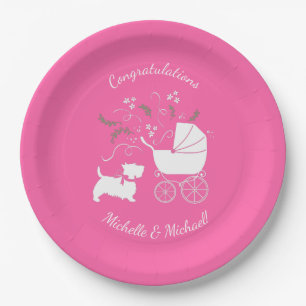 Scotty Dog Baby Shower Puppy Scottish Terrier Pink Paper Plate
