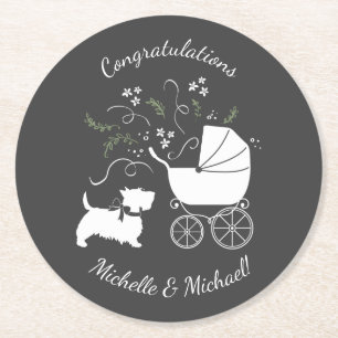 Scotty Dog Baby Shower Round Paper Coaster