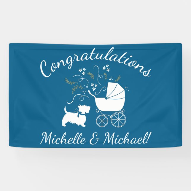 Scotty Dog Baby Shower Scottish Terrier Blue Banner (Horizontal)