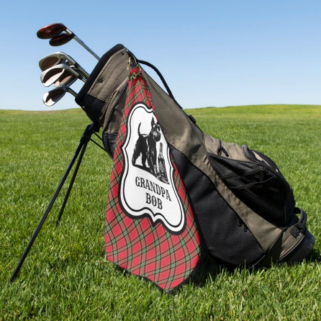 Scotty Dog Personalised Green Red Plaid Tartan Golf Towel (Personalize this fun Scottish Terrier plaid golf towel. )