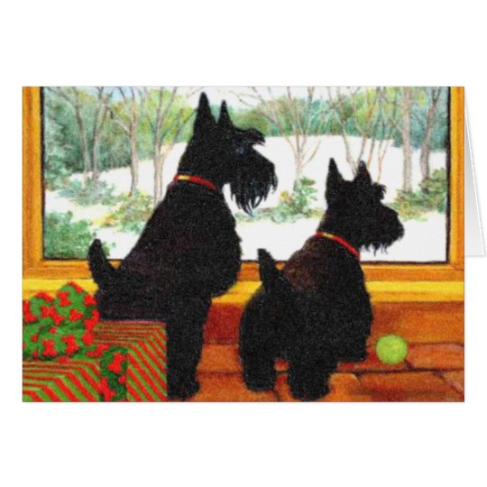 Scotty Dogs At Christmas - Waiting For Santa Card