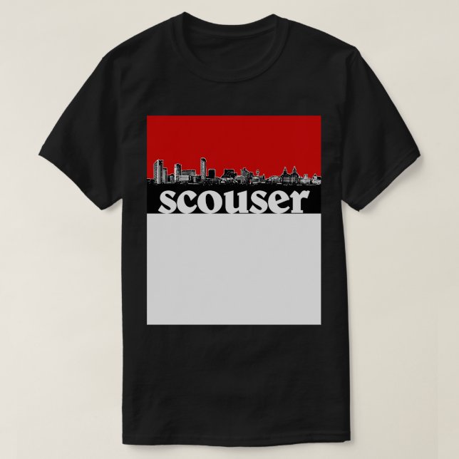 Scouser Liverpool Red Skyline Design T-Shirt (Design Front)