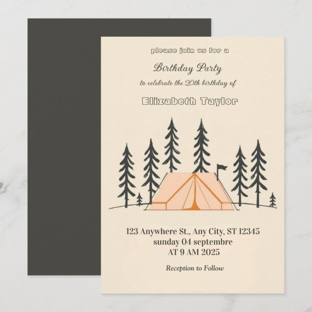 scout Camping party birthday invitation (Front/Back)