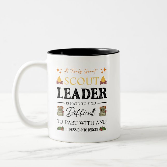 Scout Leader Nature Camping Hiking boy and girl  Two-Tone Coffee Mug (Left)